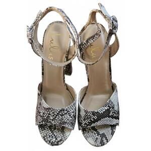 Lulus Women's Snake Print Sexy Ankle Strap 5 Inch Heeled Sandals Size 7